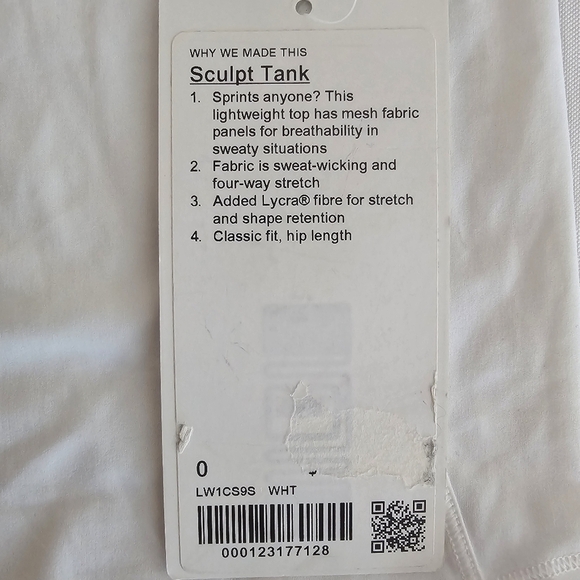 Lululemon Sculpt Tank Size 0 White Mesh Back NWT - Picture 9 of 11
